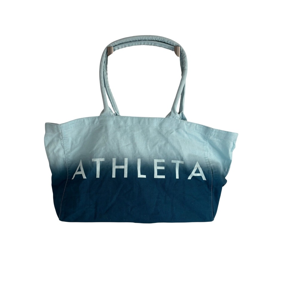 Athleta Blue Ombre Canvas Tote Bag Large Gym Beach Shopper Logo Print